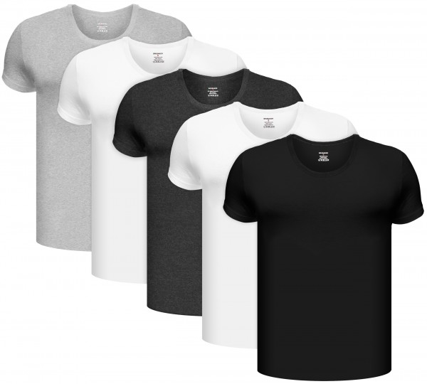 5er Pack Herren Unterhemd - Rundhals T-Shirt - hochwertige Baumwolle - Extra Lang