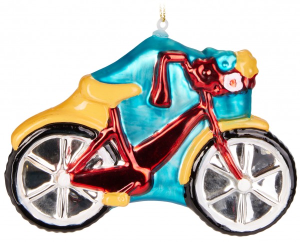 Fahrrad Rot mit Glitzer - Handbemalte Weihnachtskugel aus Glas - 13 cm