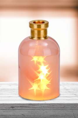 BRUBAKER Lichterflasche Mit 10 LED Sternen – 11x31,5 Cm, Batteriebetrieben, Rosa
