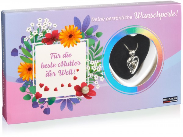 Wunschperle für die Beste Mutter der Welt - Halskette zum Muttertag mit Herz Anhänger + Muschel mit
