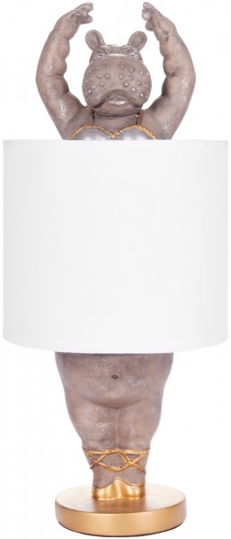Tisch- oder Nachttischlampe Nilpferd Ballerina - Tischleuchte mit Keramikfuß - 43 cm Höhe, Weiß Grau