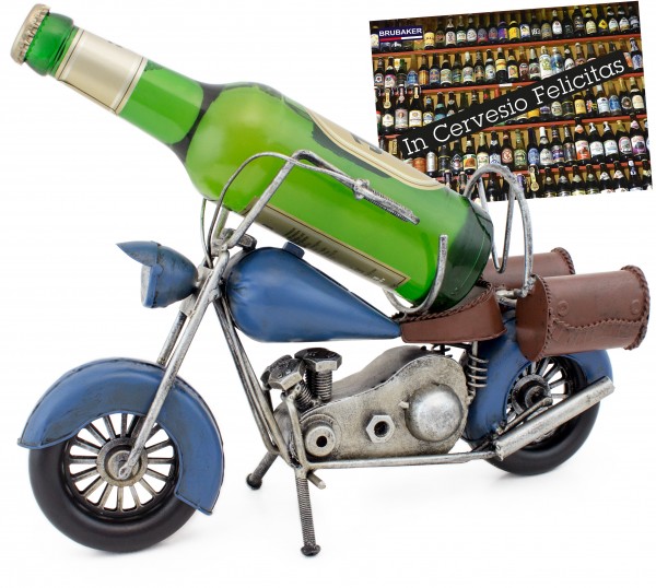 Bier Flaschenhalter Vintage Motorrad aus Metall - handbemalt - inklusive Geschenkkarte