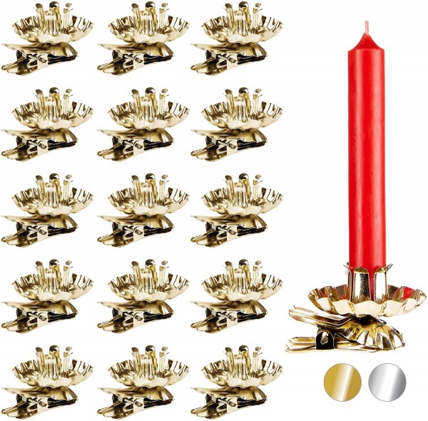 Baumkerzenhalter für Weihnachtsbaum Gold und Silber - Vintage Kerzenhalter - Kerzenzwicker mit Clip